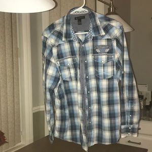 Blue and white long sleeve shirt